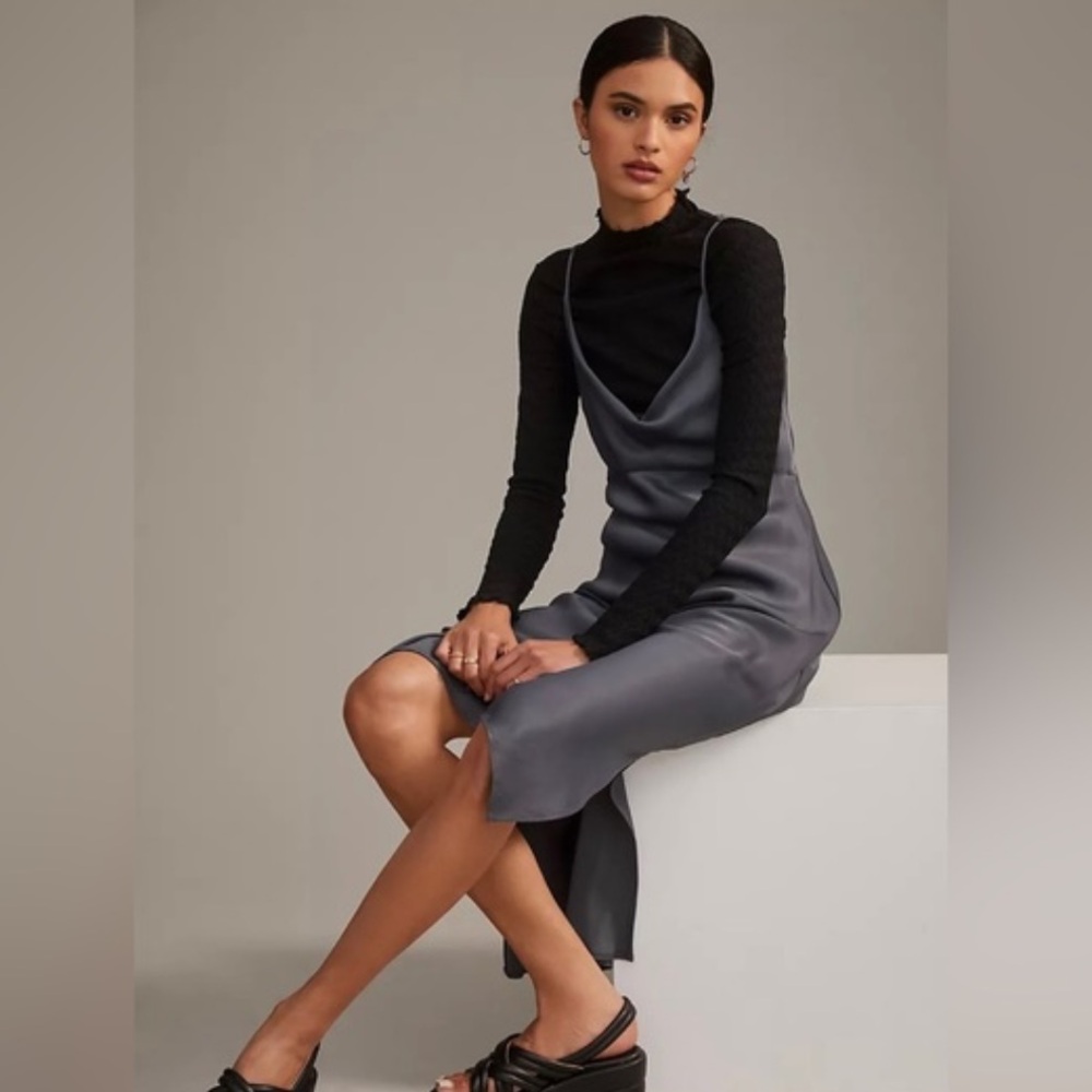 Anthropologie The Elyse Slip Dress in Carbon NWT size L
